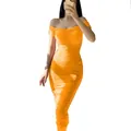Elegant orange off-the-shoulder ruched bodycon maxi dress for summer evening parties - Yellow