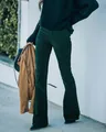 Pantaloni da donna in velluto a coste verde scuro con vita alta e taglio svasato - 3XL / Pantaloni e gonne / Verde