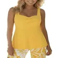 Detail view of yellow ribbed tankini top with twisted bust design and floral print bottoms - S / Top And Bottom / Yellow