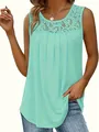 Stylish mint green sleeveless summer top with elegant lace neckline and pleats - Light Green