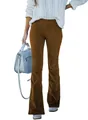 Eleganti pantaloni a zampa in velluto a coste marroni da donna con vita alta e taglio slim - 3XL / Pantaloni e gonne / Marrone