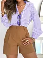 Elegant blue and white striped long sleeve button-down shirt for women office casual - S / Tops / Red