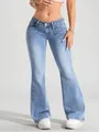 Detalle de vaqueros micro-flare de mujer con tiro bajo y elásticos en azul claro - XXS / Bottoms / Azul