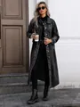 Trendy women's long oversized charcoal grey denim jacket for autumn winter fashion - XS / Tops / Gray