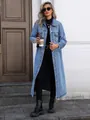 Long loose fit women's blue denim jacket coat in stylish casual street fashion style - XS / Tops / Blue