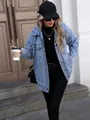 Retro oversized light blue denim jacket for women, stylish street style fashion look - XS / Tops / Blue