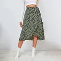 Falda midi cruzada verde oliva con estampado de leopardo para mujer - Verde