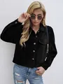 Vue de face mannequin portant veste en velours côtelé noir courte avec gros boutons - Noir
