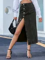 Falda larga vaquera negra con botones y abertura lateral - XS / Bottoms / Negro Lavado