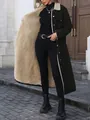 Women's long black denim coat featuring a warm beige sherpa lining and comfortable loose fit - XS / Tops / Black