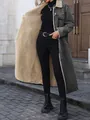 European style long denim jacket with warm sherpa fleece lining in dark grey variant - S / Tops / Washed Black