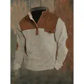 Detail of men's waffle knit sweatshirt with button stand collar and brown patches - 3XL / Tops / Apricot