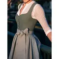 Elegant German Oktoberfest Dirndl dress with green bodice and white lace blouse details - S / Top And Bottom / Green