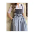 Vista detallada del elegante vestido Dirndl para el Oktoberfest con encaje y delantal gris - S / Top Y Pantalón / Gris