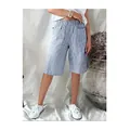 Detailed view of women's vintage blue and white striped woven jacquard casual summer shorts. - S / Bottoms / Light Blue