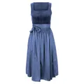 Detailed front view of elegant blue vintage Oktoberfest Dirndl dress with ribbon - XS / Top And Bottom / Dark Blue
