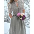 Detailed lace and jacquard patterns of an elegant grey German Dirndl dress. - S / Top And Bottom / Silver
