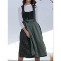 Detailed view of Bavarian Dirndl dress with velvet bodice and lace blouse for Oktoberfest - S / Top And Bottom / Dark Green