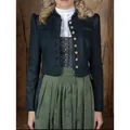 Detail of black Oktoberfest cropped jacket with ornate gold buttons and puffed sleeves. - S / Tops / Black