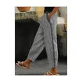 Women's gray striped casual trousers with decorative side buttons and pockets for fall - XS / Bottoms / Black