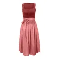Elegant retro German Oktoberfest dirndl dress with velvet bodice and intricate lace details. - XS / Top And Bottom / Brick Red