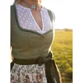 Detailed close-up of a vintage German Dirndl with lace blouse for Oktoberfest outfits - S / Top And Bottom / Dark Green