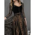 Elegant Oktoberfest Dirndl dress with black velvet bodice and bronze metallic skirt detail - S / Top And Bottom / Black