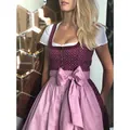 Elegant burgundy and pink Dirndl dress for Munich Oktoberfest with white lace blouse - S / Top And Bottom / Burgundy