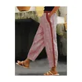 Casual women's red and white vertical striped trousers with side button patchwork detail - XS / Bottoms / Watermelon red