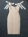 Abito bandage attillato nude con bordo in pizzo e spalline con fiocco in seta - XS / Top / Stile Albicocca A (Spalline Chiare)