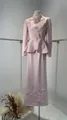 Elegant pink peplum suit set featuring intricate 3D floral embroidery and sequins - XS / Top And Bottom (DM2149) / Pink