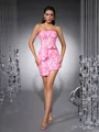 Pink and white jacquard bandage two-piece set featuring tube top and irregular mini skirt - XS / Top And Bottom / Rose Red