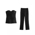 Elegant black two-piece set with strapless corset top and straight-leg trousers - XS / Top And Bottom / Black