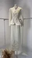 Detailed full-length view of an elegant white suit dress set with floral embroidery - XS / Top And Bottom (DM2149) / Apricot