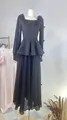 Robe longue noire élégante de style français avec des nœuds et une taille à basques. - XS / Haut Et Bas / Noir