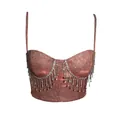 Detailed view of sexy rose gold glitter camisole with sparkling rhinestone tassel fringe - S / Tops / Orange
