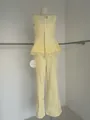 Sleeveless lace-trimmed peplum top and wide-leg trousers two-piece set in yellow - XS / Top And Bottom / Yellow