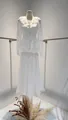 French style white lace peplum top and pleated maxi skirt set displayed on a mannequin - XS / Top And Bottom / White