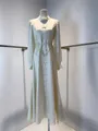 Elegante vestido largo francés de color crema con mangas largas y flores de encaje - XS / Tops / Albaricoque