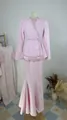 Elegant pink beaded long sleeve wrap top and mermaid skirt set on white mannequin - XS / Top And Bottom / Skirt Version / Pink
