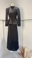 Elegant black two-piece long skirt set featuring textured fabric and sequined butterfly embroidery - XS / Top And Bottom (DM2149) / Black
