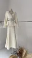 Elegant cream white peplum blazer and maxi skirt suit set with rhinestone bead embellishments - XS / Top And Bottom / Apricot