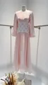 Detail of the pleated satin maxi dress with embellished waist and lantern sleeves - XS / Top And Bottom / Pink
