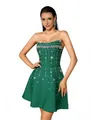 Emerald green strapless mini dress with shimmering heavy rhinestone and sequin details - Green