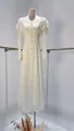 French vintage white lace maxi dress with elegant ruffle shawl collar and long sleeves - XS / Top And Bottom / Apricot
