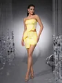 Elegant two-piece yellow jacquard bandage set with tube top and irregular mini skirt - XS / Top And Bottom / Yellow