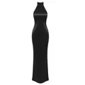 Detailed front view of elegant black halter neck backless beaded bodycon maxi dress - XS / Top And Bottom / Black