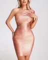 Exquisite metallic texture of rose gold one-shoulder bandage bodycon party dress - Rose Gold