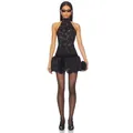 Sexy black lace halter mini dress with velvet waist bow and eyelash lace hem detail - XS / Tops / Black