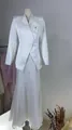 Elegant white blazer with flower brooch and long lace skirt suit for formal occasions - XS / Top And Bottom / White